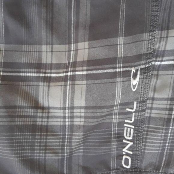 O'Neill Board Shorts Swim Trunks Black Plaid Sz 33 - Picture 7 of 8